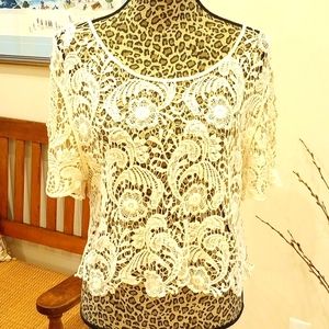 Crocheted Ladies Knit Top Size:M Color: Ivory